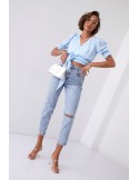 Short blouse with a belt, blue 20580 - Online store - Boutique